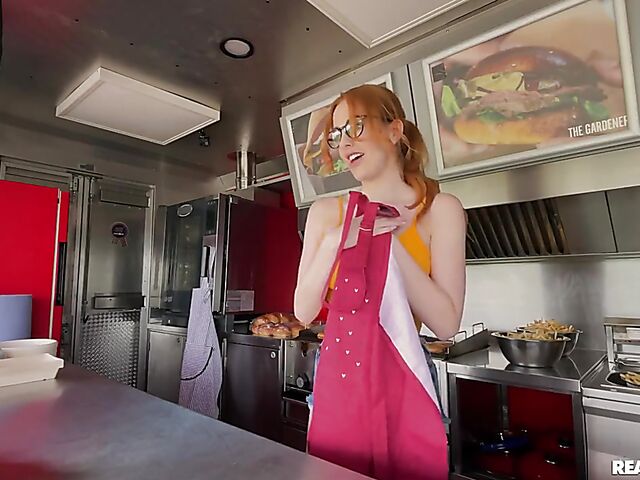 Food truck fuck with redhead glasses girl Scarlett Jones