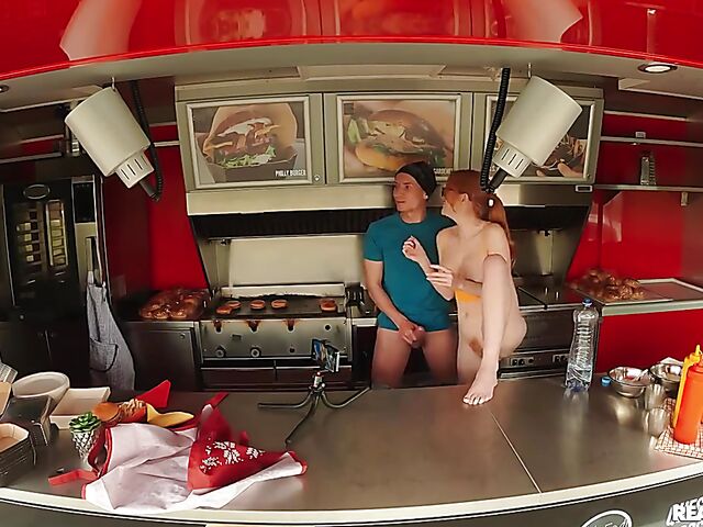 Food truck fuck with redhead glasses girl Scarlett Jones