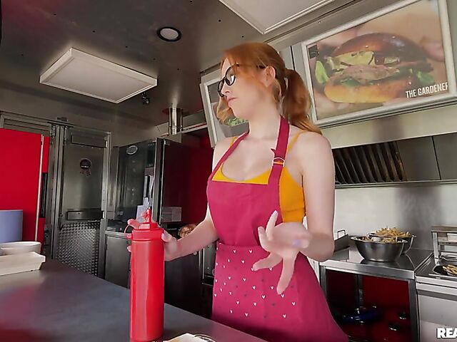 Food truck fuck with redhead glasses girl Scarlett Jones