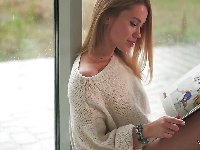 Erotic solo masturbation by the window on a rainy day with Erika Eden