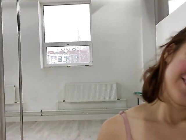 Lesbian girlfriends with toys Anca and Daniela learn to pole dance