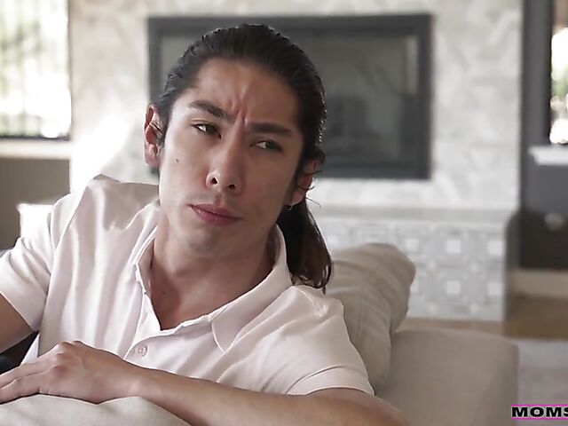 Cute redhead stepmom April Snow wants that asian cock