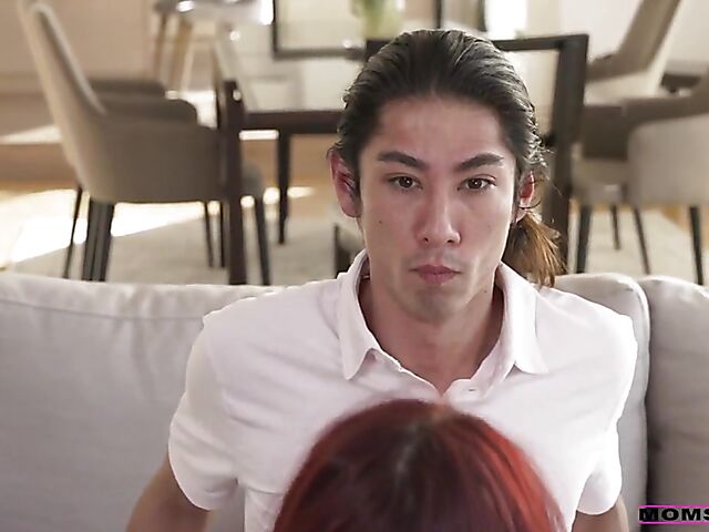 Cute redhead stepmom April Snow wants that asian cock