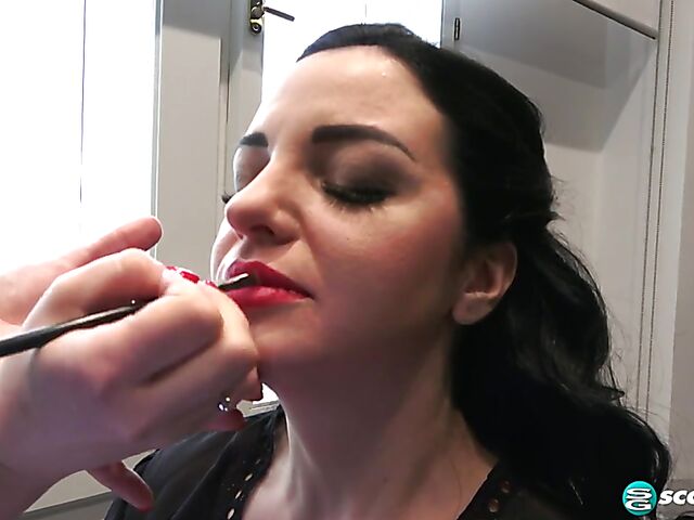 Busty brunette Joana Bliss backstage and masturbation with her toy