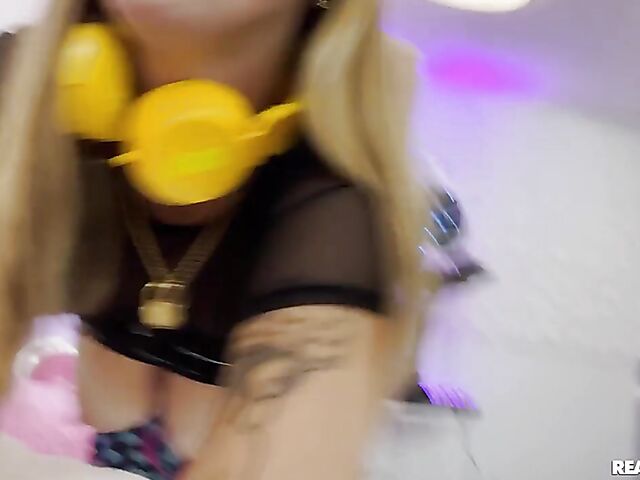 Big tits camgirl Angel Youngs gets screwed behind the game streamer's back