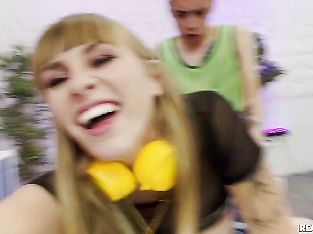 Big tits camgirl Angel Youngs gets screwed behind the game streamer's back