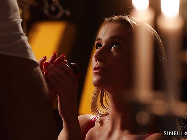 Candlelight and red lingerie erotic sex session with Alexis Crystal