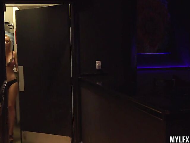 Blonde-haired perfect MILF stripper Kayden Kross anal at the bar in Sacramento