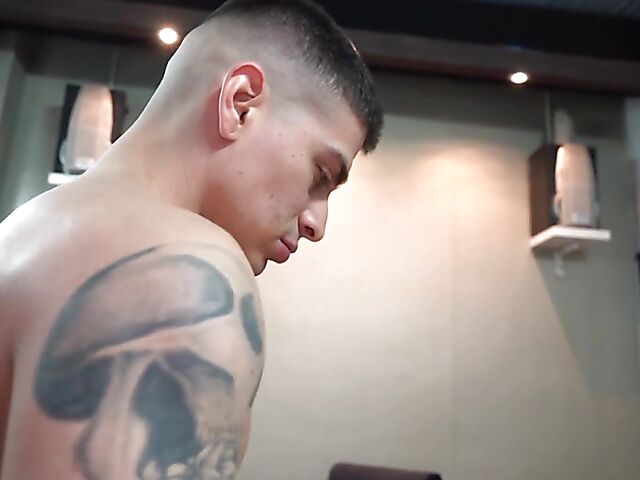 Curly-haired busty MILF boss Merce fucks a young guy at work