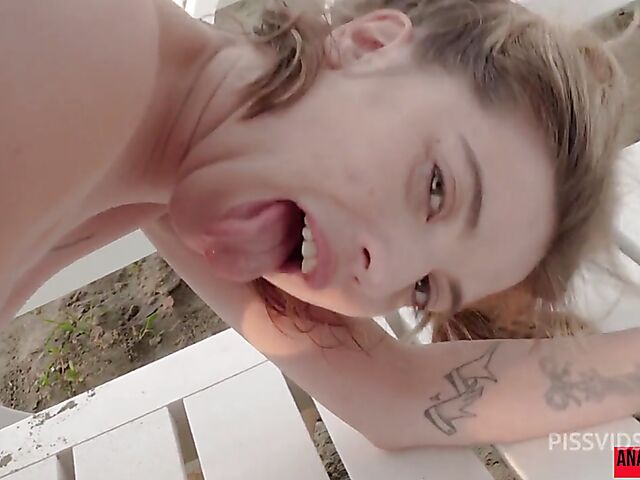 Interracial outdoor DP and piss in mouth at the beach with dirty young slut Musa Martina