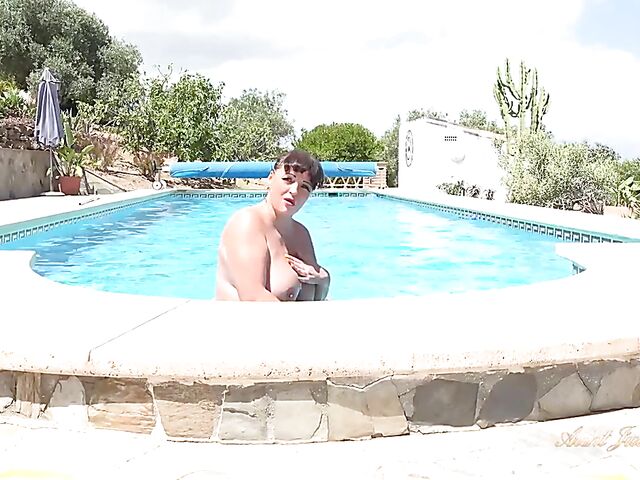 Outdoor mature POV tease poolside featuring Devon
