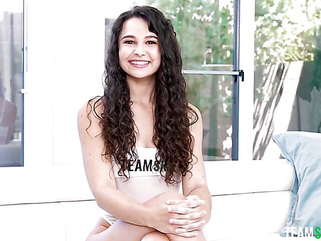 Cute brunette Liz Jordan gets her young pussy oiled and fucked