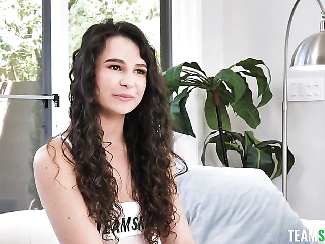 Cute brunette Liz Jordan gets her young pussy oiled and fucked