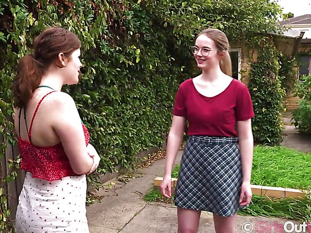 Australian lesbian girlfriends Amelia P and Tahlia play with a jump rope
