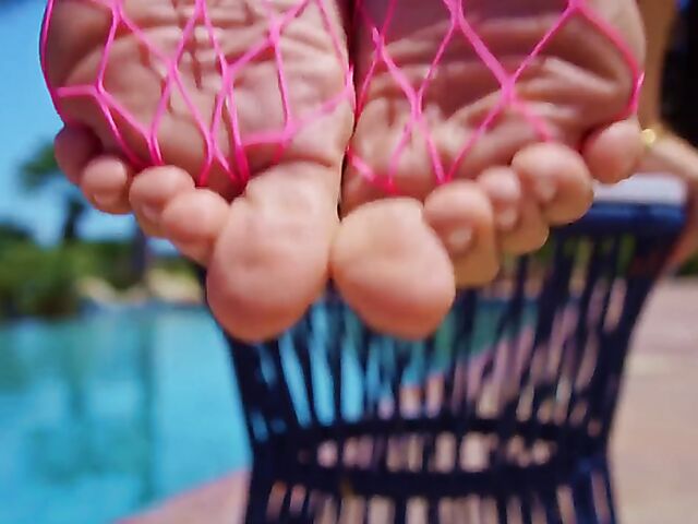 Interracial footjob and foot fetish anal in pink fishnets with slim ebony chick Alexis Tae