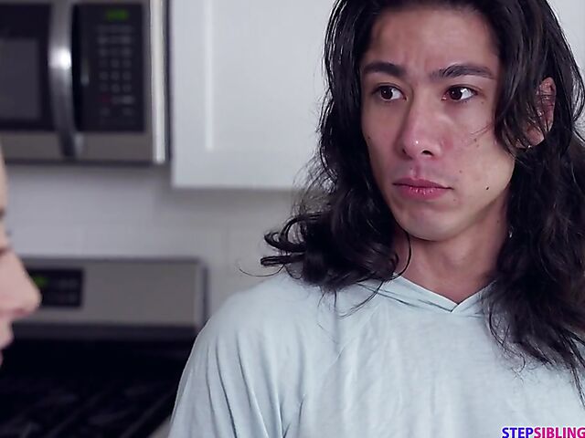 Kitchen sex with Kyler Quinn's asian stepbrother David Lee