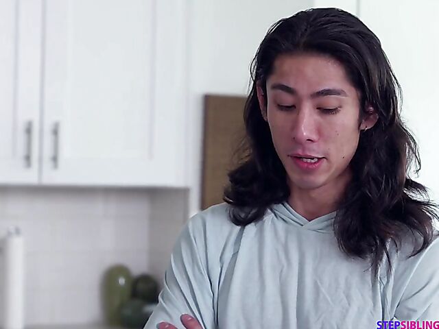 Kitchen sex with Kyler Quinn's asian stepbrother David Lee