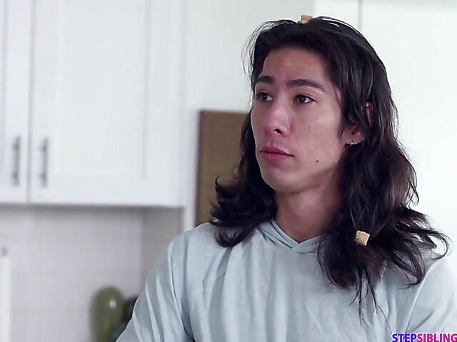Kitchen sex with Kyler Quinn's asian stepbrother David Lee