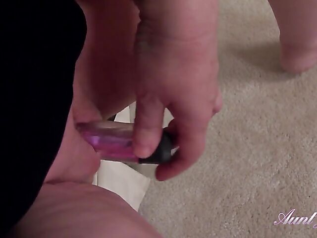 Maggie, 61 - Shaved old mature solo with her toy