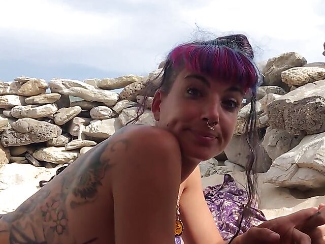 Maya & Edward - Tattooed couple beach fucking and hairy creampie