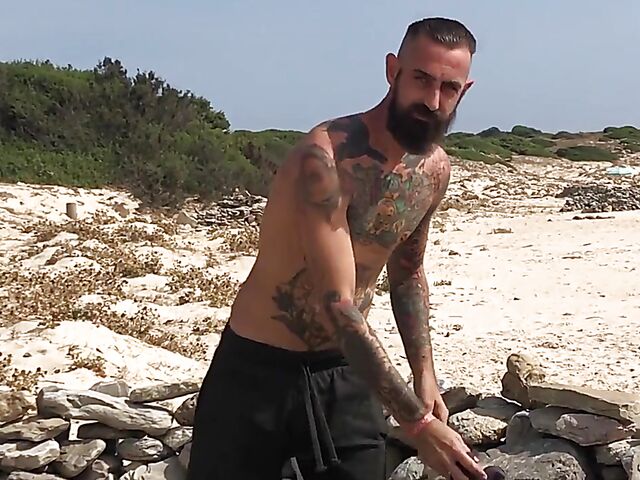 Maya & Edward - Tattooed couple beach fucking and hairy creampie