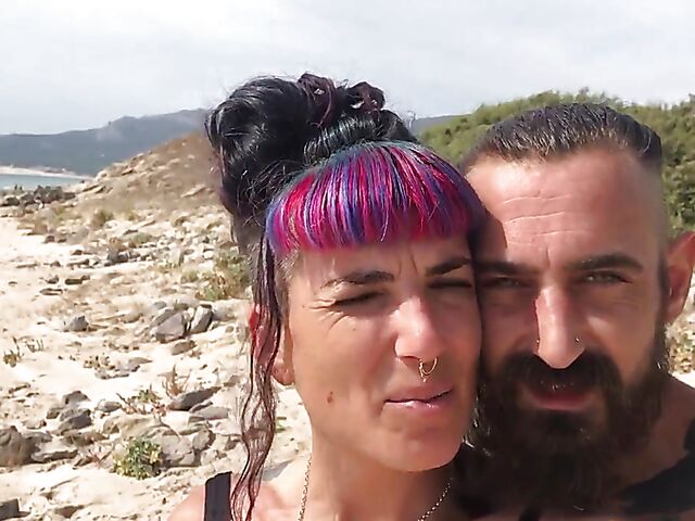 Maya & Edward - Tattooed couple beach fucking and hairy creampie