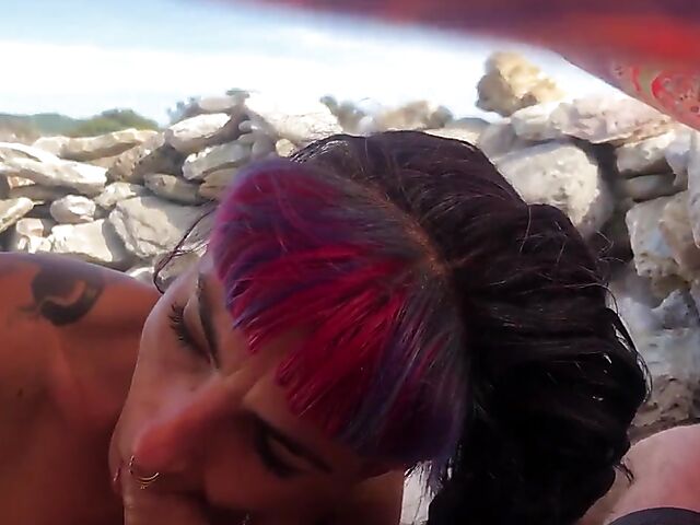 Maya & Edward - Tattooed couple beach fucking and hairy creampie