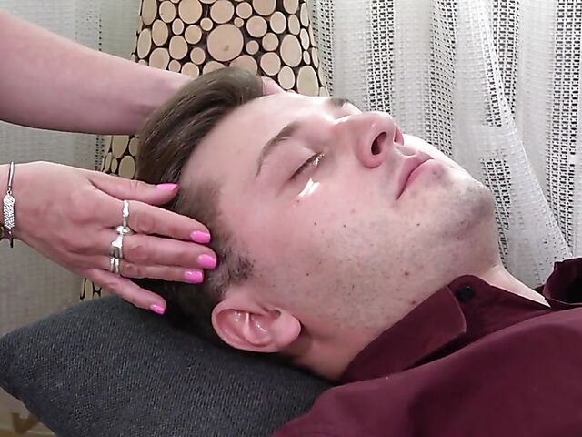 Horny mature sex therapist Lindsey fucks a young man