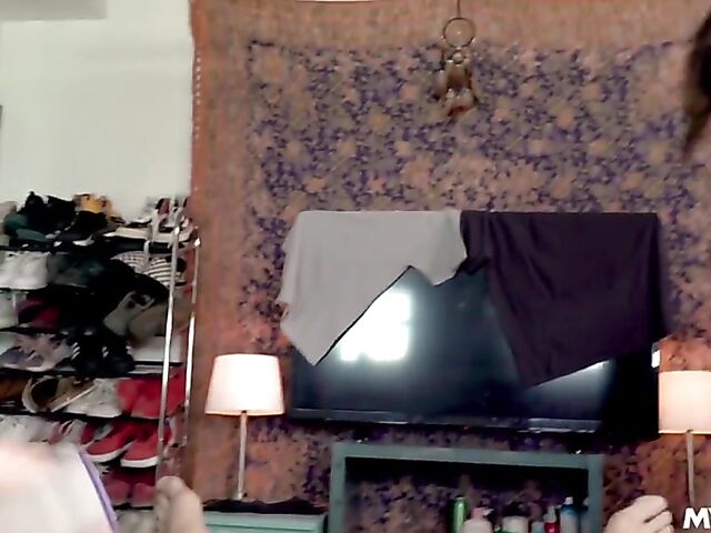 Hairy MILF with glasses Helena Price fucks her stepson POV style