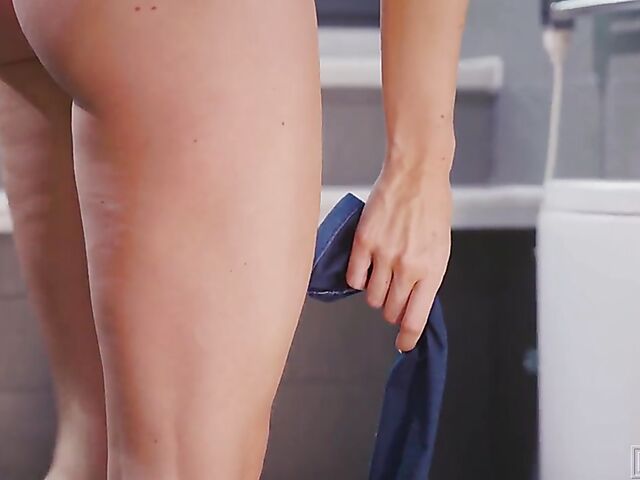 Jeans and panties solo in the bathroom with Natasha Chloe