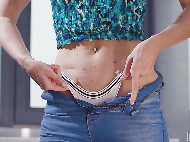 Jeans and panties solo in the bathroom with Natasha Chloe