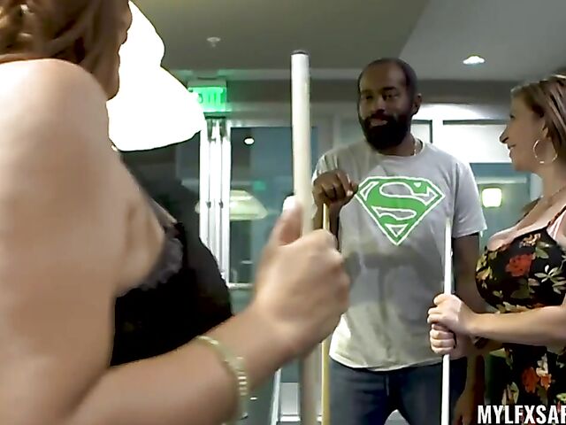 Nicky Ferrari and Sara Jay interracial threesome and pool game