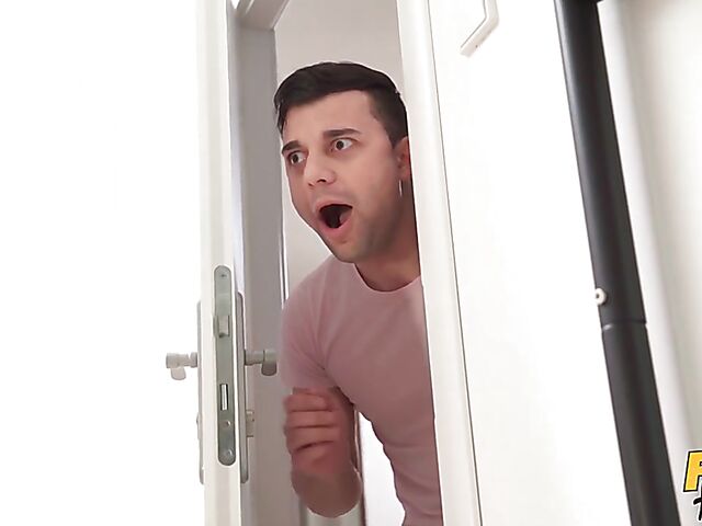 Small tits teen in pantyhose Rika Fane gives a real suck job and gets fucked