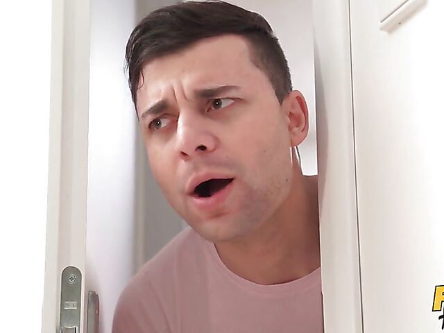 Small tits teen in pantyhose Rika Fane gives a real suck job and gets fucked