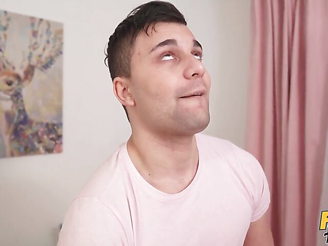 Small tits teen in pantyhose Rika Fane gives a real suck job and gets fucked