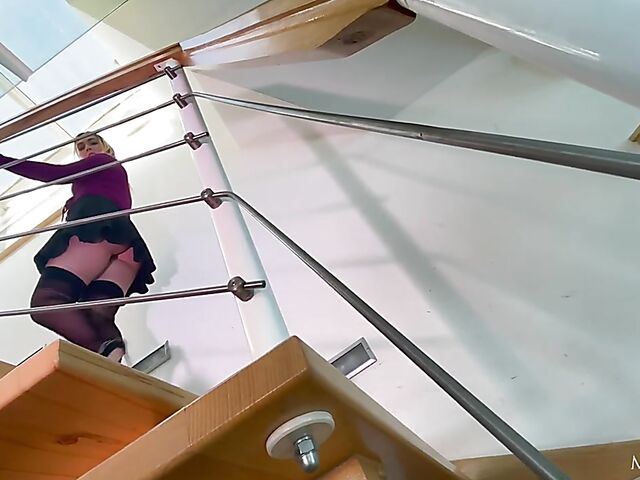 Jenny Wild - Blonde in stockings solo upstairs