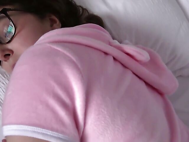 POV teen with glasses Leana Lovings gets dicked down in her bed