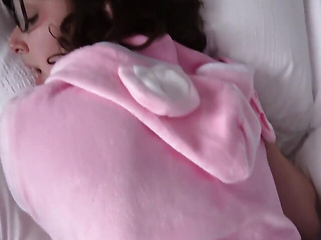 POV teen with glasses Leana Lovings gets dicked down in her bed