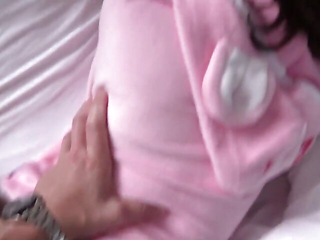 POV teen with glasses Leana Lovings gets dicked down in her bed