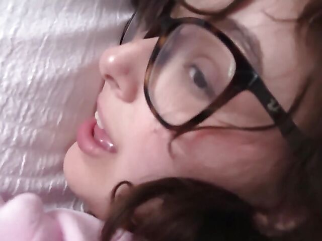 POV teen with glasses Leana Lovings gets dicked down in her bed