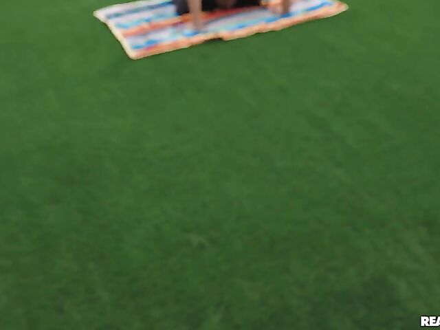 Lesbian cheerleader workout with Leana Lovings and Bianca Bangs