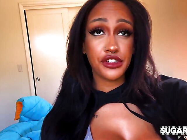 Hot ebony with tits and ass Zoey Sinn fucks her white sugar daddy