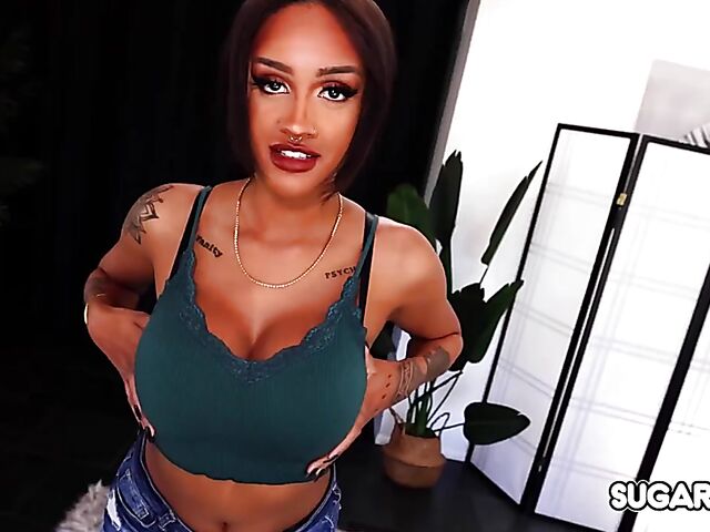 Hot ebony with tits and ass Zoey Sinn fucks her white sugar daddy