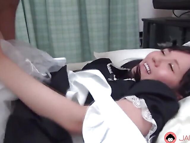 Shaved Japanese maid Mai Araki gets nailed in her sexy uniform