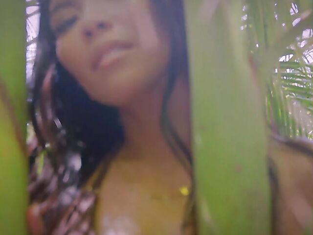 Asian bikini babe Jada Kai gets nude under the palm tree