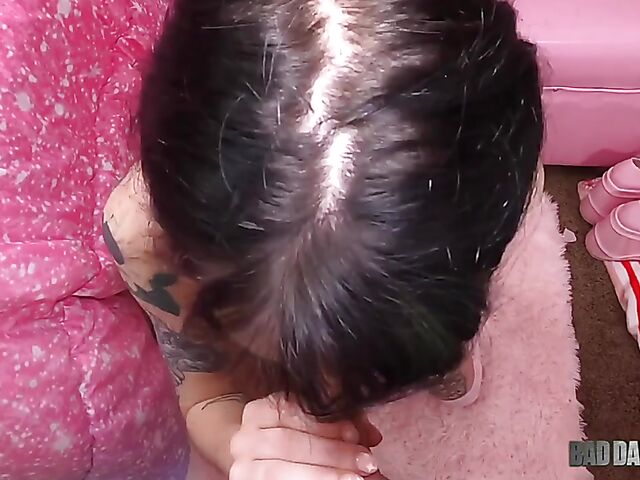 Inked brunette teen POV sex with stepdaddy featuring Kitty Kam