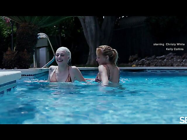 Lesbian pool lovers Christy White and Kelly Collins