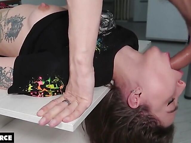 Table fuck in stockings and miniskirt with brunette teen Laruna Mave