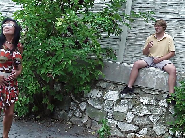 Huge tits mature brunette Nicole Ramone fucks a young man