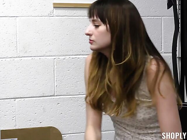 Cute young shoplifter Lana Smalls gets stripped naked for a fuck